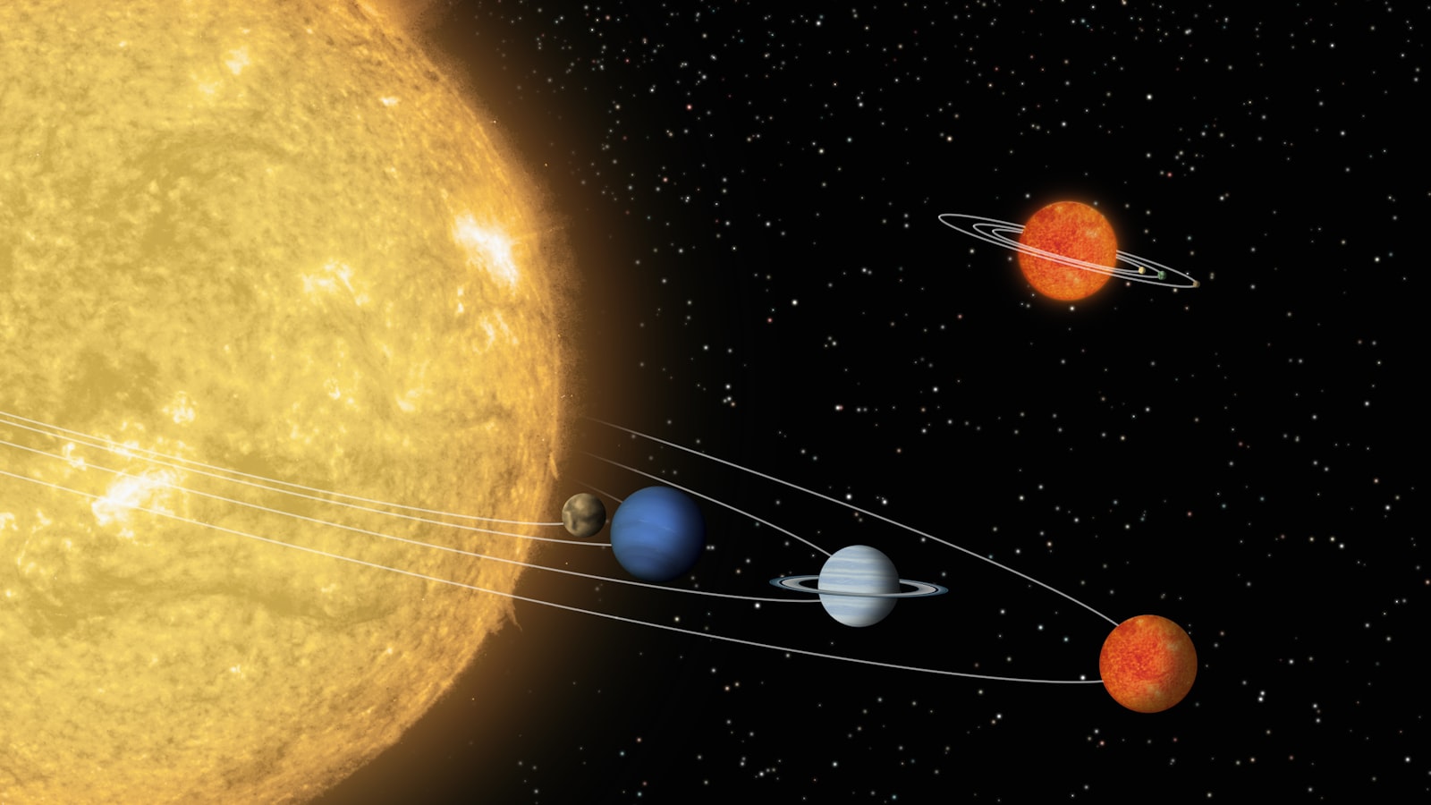 Représentation du Soleil et des planètes du système solaire
